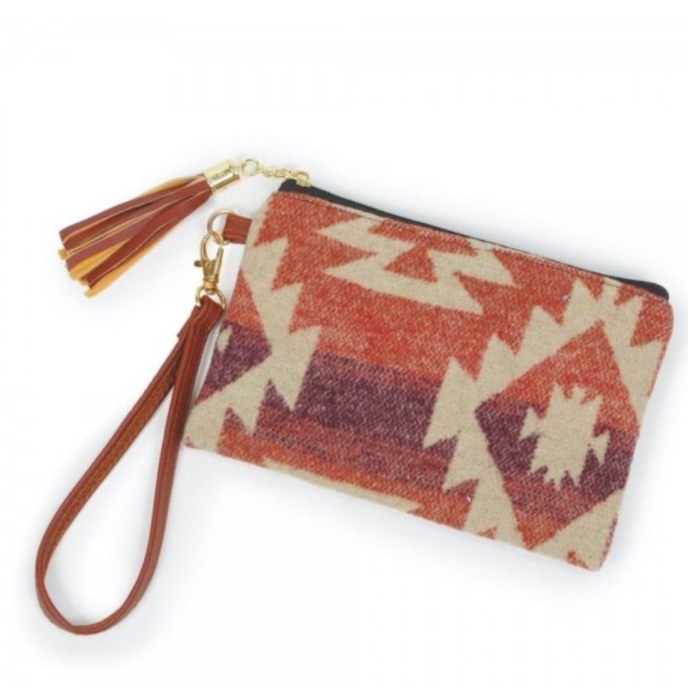 Aztec print Tassel wristlet